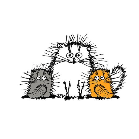 Fluffy cats family, sketch for your design. Vector illustration Photographie de stock - Aubaine LD & Abonnement, Code: 400-08349715