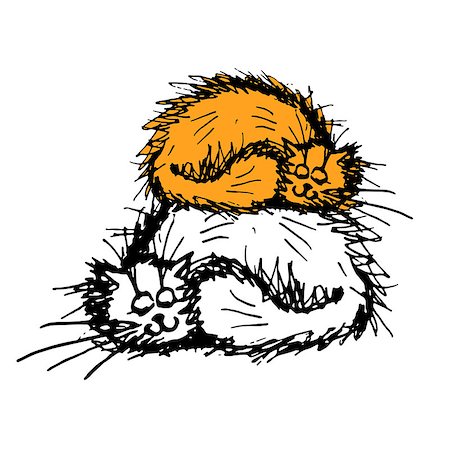 Fluffy cats family, sketch for your design. Vector illustration Photographie de stock - Aubaine LD & Abonnement, Code: 400-08349717