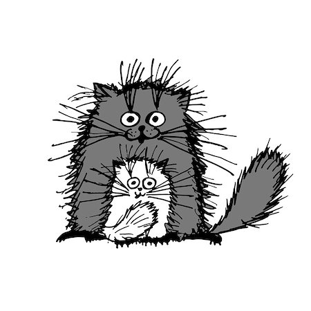 Fluffy cats family, sketch for your design. Vector illustration Photographie de stock - Aubaine LD & Abonnement, Code: 400-08349718