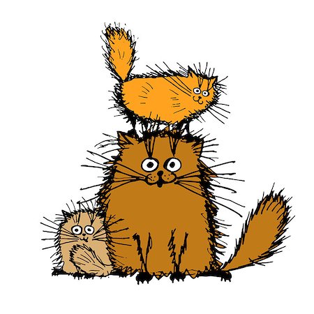 Fluffy cats family, sketch for your design. Vector illustration Photographie de stock - Aubaine LD & Abonnement, Code: 400-08349772
