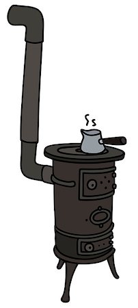 Hand drawing of an old stove with a small pot Stock Photo - Budget Royalty-Free & Subscription, Code: 400-08349812