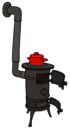 smoking room - Hand drawing of an old small stove with a red pot Stock Photo - Budget Royalty-Free & Subscription, Code: 400-08349813