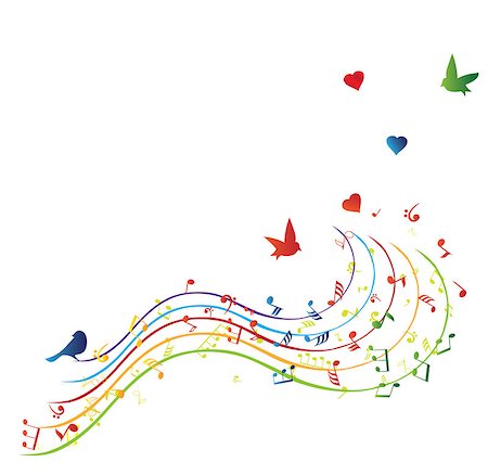 simsearch:400-08712484,k - vector illustration of musical notes with birds and hearts Fotografie stock - Microstock e Abbonamento, Codice: 400-08349826