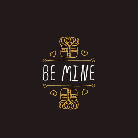 simsearch:400-08346347,k - Saint Valentine's day greeting card.  Be mine. Typographic banner with text and gift boxes on black background. Vector handdrawn badge. Foto de stock - Super Valor sin royalties y Suscripción, Código: 400-08349836