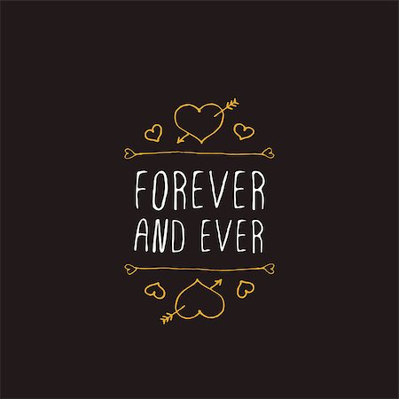 simsearch:400-08346347,k - Saint Valentine's day greeting card.  Forever and ever. Typographic banner with text and hearts on black background. Vector handdrawn badge. Foto de stock - Super Valor sin royalties y Suscripción, Código: 400-08349831