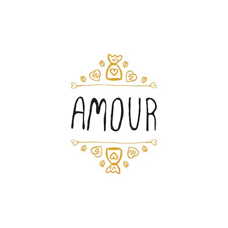 simsearch:400-08346347,k - Saint Valentines day greeting card.  Amour. Typographic banner with doodle heart shaped chocolate candies.  Vector handdrawn badge. Foto de stock - Super Valor sin royalties y Suscripción, Código: 400-08349847