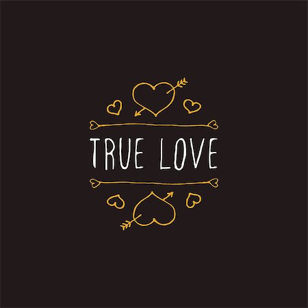 simsearch:400-08346347,k - Saint Valentines day greeting card.  True love. Typographic banner with text and hearts on black background. Vector handdrawn badge. Foto de stock - Super Valor sin royalties y Suscripción, Código: 400-08349840