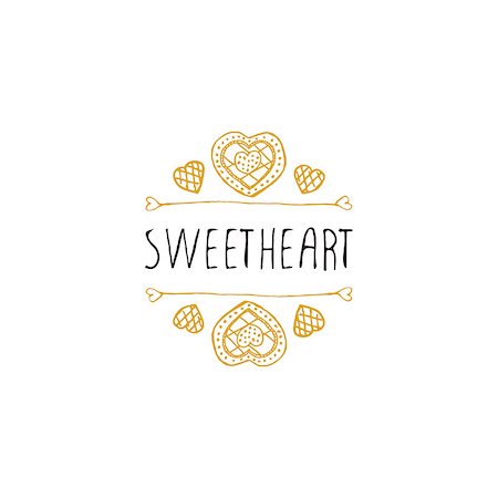 simsearch:400-08346347,k - Saint Valentines day greeting card.  Sweetheart. Typographic banner with text and doodle heart shaped cookies.  Vector handdrawn badge. Foto de stock - Super Valor sin royalties y Suscripción, Código: 400-08349841
