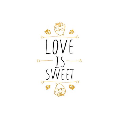 simsearch:400-08346347,k - Saint Valentines day greeting card.  Love is sweet. Typographic banner with doodle heart shaped chocolate covered strawberries. Vector handdrawn badge. Foto de stock - Super Valor sin royalties y Suscripción, Código: 400-08349857