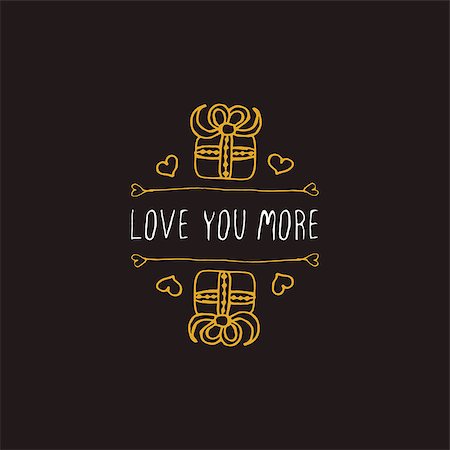 simsearch:400-08346347,k - Saint Valentines day greeting card.  Love you more. Typographic banner with text and gift boxes on black background. Vector handdrawn badge. Foto de stock - Super Valor sin royalties y Suscripción, Código: 400-08349866