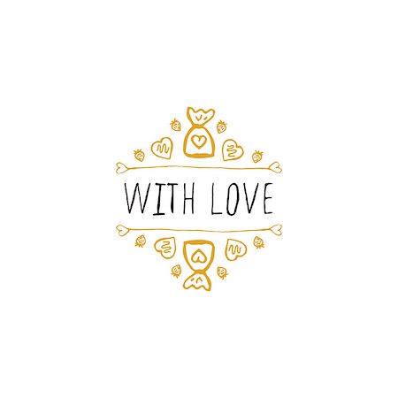 simsearch:400-08346347,k - Saint Valentines day greeting card.  With love. Typographic banner with doodle heart shaped chocolate candies. Vector handdrawn badge. Foto de stock - Super Valor sin royalties y Suscripción, Código: 400-08349860