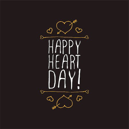 simsearch:400-08346347,k - Saint Valentines day greeting card.  Happy Heart day. Typographic banner with text and hearts on black background. Vector handdrawn badge. Foto de stock - Super Valor sin royalties y Suscripción, Código: 400-08349862