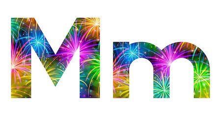 simsearch:400-08503845,k - Set of English letters signs uppercase and lowercase M, stylized colorful holiday firework with stars and flares, elements for web design. Eps10, contains transparencies. Vector Foto de stock - Royalty-Free Super Valor e Assinatura, Número: 400-08340137
