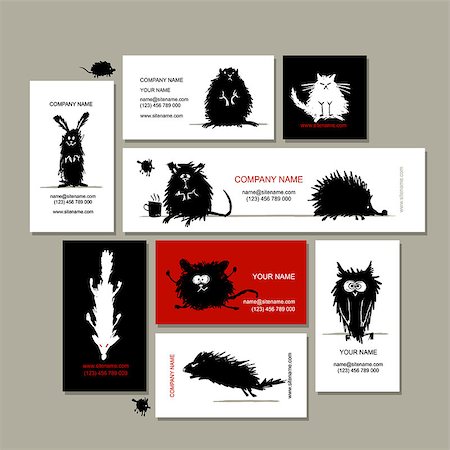 simsearch:400-07918929,k - Business cards with animals black sketches for your design. Vector illustration Stockbilder - Microstock & Abonnement, Bildnummer: 400-08340210