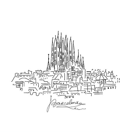 sketch art - Barcelona cityscape, sketch for your design. Vector illustration Stock Photo - Budget Royalty-Free & Subscription, Code: 400-08340211