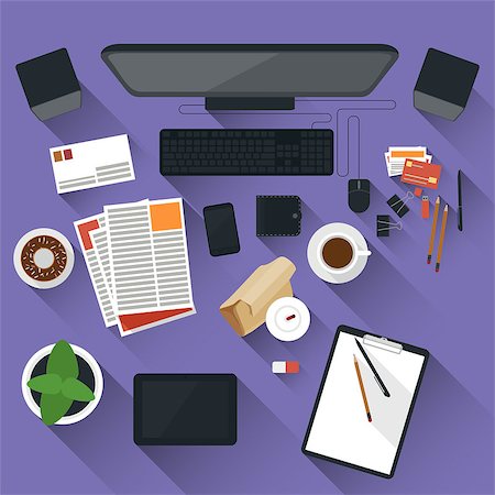 simsearch:400-08613671,k - Flat office workspace with computer Stock Photo - Budget Royalty-Free & Subscription, Code: 400-08340478