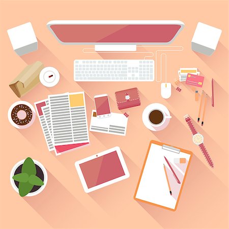 simsearch:400-08530598,k - Flat office workspace with computer Stock Photo - Budget Royalty-Free & Subscription, Code: 400-08340479