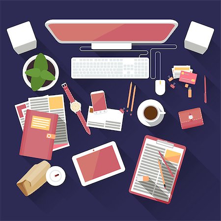 simsearch:400-08613671,k - Flat office workspace with computer Stock Photo - Budget Royalty-Free & Subscription, Code: 400-08340480