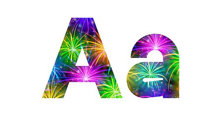 simsearch:400-08340538,k - Set of English letters signs uppercase and lowercase A, stylized colorful holiday firework with stars and flares, elements for web design. Eps10, contains transparencies. Vector Photographie de stock - Aubaine LD & Abonnement, Code: 400-08340530
