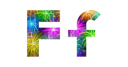 simsearch:400-08340538,k - Set of English letters signs uppercase and lowercase F, stylized colorful holiday firework with stars and flares, elements for web design. Eps10, contains transparencies. Vector Photographie de stock - Aubaine LD & Abonnement, Code: 400-08340540