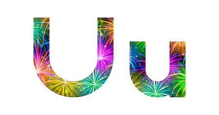 simsearch:400-08340538,k - Set of English letters signs uppercase and lowercase U, stylized colorful holiday firework with stars and flares, elements for web design. Eps10, contains transparencies. Vector Photographie de stock - Aubaine LD & Abonnement, Code: 400-08340550