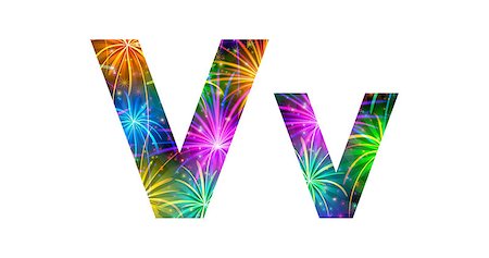 simsearch:400-08503845,k - Set of English letters signs uppercase and lowercase V, stylized colorful holiday firework with stars and flares, elements for web design. Eps10, contains transparencies. Vector Foto de stock - Royalty-Free Super Valor e Assinatura, Número: 400-08340551