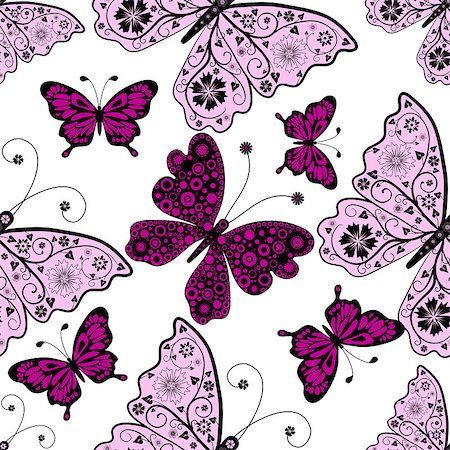simsearch:400-07061067,k - Seamless pattern with pink and purple butterflies, vector eps 10 Foto de stock - Super Valor sin royalties y Suscripción, Código: 400-08340570