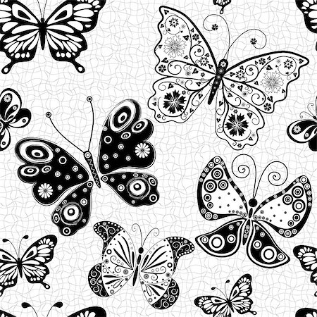 simsearch:400-07061067,k - Seamless white pattern with silhouettes black-white butterflies, vector eps10 Foto de stock - Super Valor sin royalties y Suscripción, Código: 400-08340591