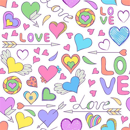 Vector illustration of seamless pattern with hearts and other elements Stock Photo - Budget Royalty-Free & Subscription, Code: 400-08340677