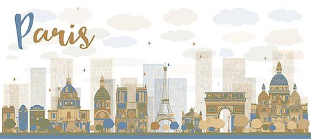 simsearch:400-08165894,k - Abstract Paris skyline with color landmarks. Vector illustration Foto de stock - Super Valor sin royalties y Suscripción, Código: 400-08340704