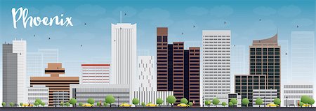 simsearch:400-08336131,k - Phoenix Skyline with Grey Buildings and Blue Sky. Vector Illustration Stock Photo - Budget Royalty-Free & Subscription, Code: 400-08340705