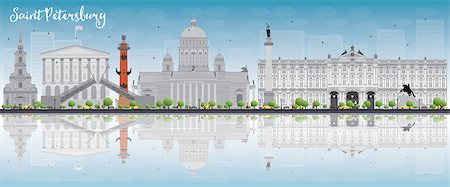 Saint Petersburg skyline with grey landmarks, blue sky and copy space. Business travel and tourism concept with historic buildings. Image for presentation, banner, placard and web site. Vector illustration Stock Photo - Budget Royalty-Free & Subscription, Code: 400-08340708