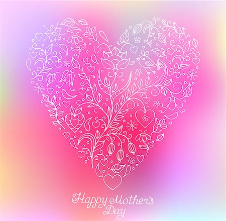 simsearch:400-07033905,k - Vector illustration of floral heart on colorful blurred  background. Photographie de stock - Aubaine LD & Abonnement, Code: 400-08340719