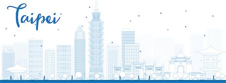 Outline Taipei skyline with blue landmarks. Vector illustration. Business travel and tourism concept with modern buildings. Image for presentation, banner, placard and web site. Stock Photo - Budget Royalty-Free & Subscription, Code: 400-08340711