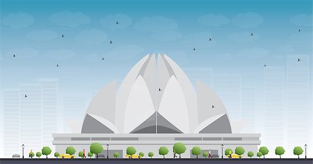 The Lotus Temple, located in New Delhi, India, is a Bahai House of Worship. Vector Illustration Stock Photo - Budget Royalty-Free & Subscription, Code: 400-08340712