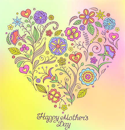 simsearch:400-07033905,k - Vector illustration of floral heart on colorful blurred  background. Photographie de stock - Aubaine LD & Abonnement, Code: 400-08340720
