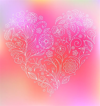 simsearch:400-07033905,k - Vector illustration of floral heart on colorful blurred  background. Photographie de stock - Aubaine LD & Abonnement, Code: 400-08340721