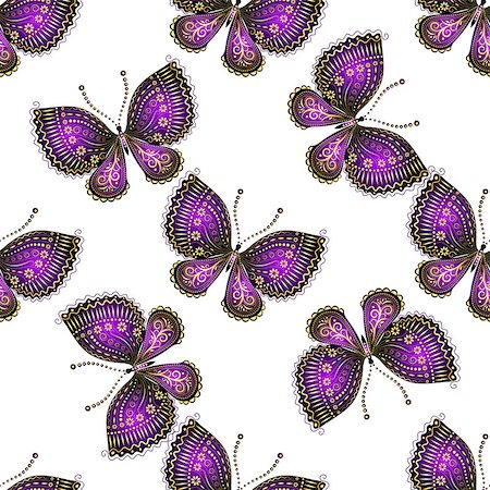 simsearch:400-07061067,k - Seamless pattern with shiny purple butterflies Foto de stock - Super Valor sin royalties y Suscripción, Código: 400-08341067