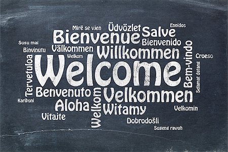 pixelsaway (artist) - Welcome in different languages - a word cloud in white chalk text on a vintage slate blackboard Foto de stock - Royalty-Free Super Valor e Assinatura, Número: 400-08341081