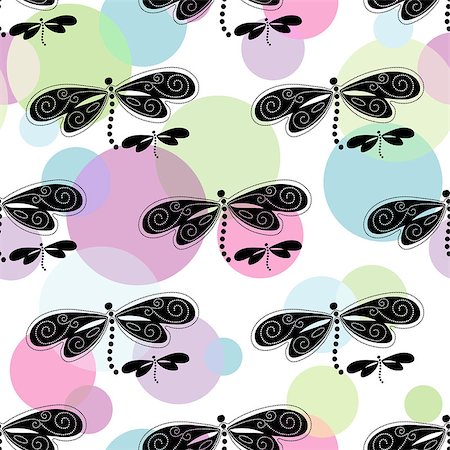 simsearch:400-07061067,k - Seamless whitr spring pattern with colorful balls and black-white dragonflies,  vector eps 10 Foto de stock - Super Valor sin royalties y Suscripción, Código: 400-08341162