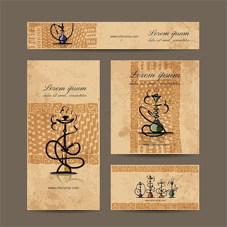 Business cards design with hookah sketch. Vector illustration Stock Photo - Budget Royalty-Free & Subscription, Code: 400-08341177