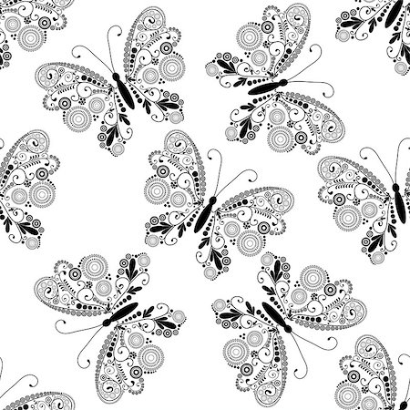 simsearch:400-07061067,k - Seamless white pattern with silhouettes lacy black-white  butterflies, vector eps10 Foto de stock - Super Valor sin royalties y Suscripción, Código: 400-08341193