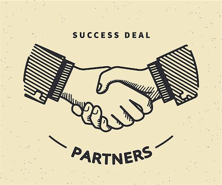 Two business partners agreed a deal and doing handshaking. Vintage illustration on beige background Stock Photo - Budget Royalty-Free & Subscription, Code: 400-08341224