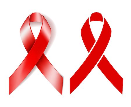 simsearch:400-04271854,k - AIDS awareness ribbon. Realistic red ribbon and Silhouette red ribbon isolated on white background. Vector illustration Stock Photo - Budget Royalty-Free & Subscription, Code: 400-08341288
