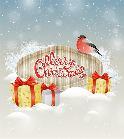 simsearch:400-08813741,k - Christmas background with bullfinch and gifts in snow Photographie de stock - Aubaine LD & Abonnement, Code: 400-08341324