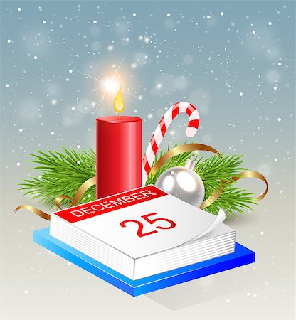 Christmas background with calendar and red candle Stock Photo - Budget Royalty-Free & Subscription, Code: 400-08341321