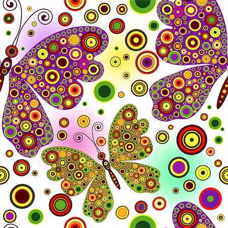simsearch:400-07061067,k - Spring seamless vivid translucent pattern with butterflies and balls and colorful spots, vector eps 10 Foto de stock - Super Valor sin royalties y Suscripción, Código: 400-08341360