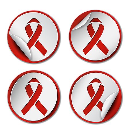 AIDS awareness sign - set of stickers with image of red ribbons. Vector illustration Foto de stock - Super Valor sin royalties y Suscripción, Código: 400-08341385