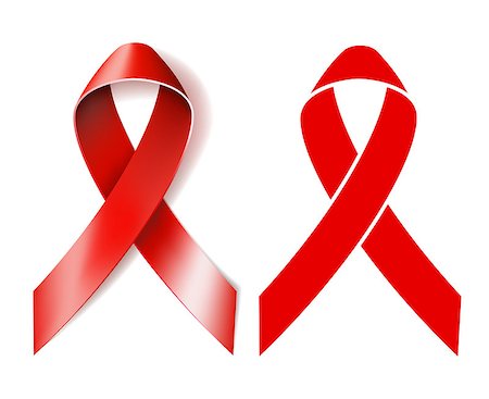 simsearch:400-07257297,k - AIDS awareness ribbon. Realistic red ribbon and Silhouette red ribbon isolated on white background. Vector illustration Stock Photo - Budget Royalty-Free & Subscription, Code: 400-08341386