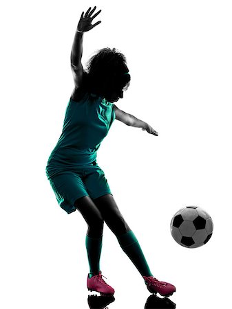 simsearch:400-08115848,k - one teenager girl child  playing soccer player in silhouette isolated on white background Photographie de stock - Aubaine LD & Abonnement, Code: 400-08341405